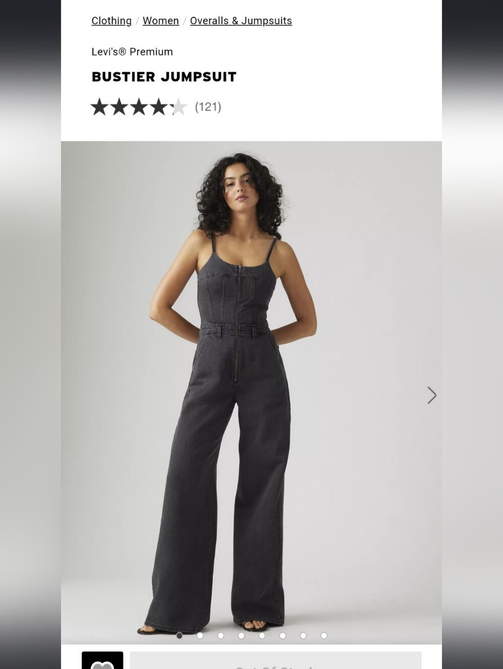 Levi's Washed Black Denim Bustier Jumpsuit with Red Logo Tab XL